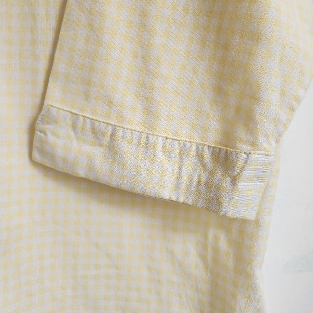 Button down shirt Gingham Collared V-neck Cotton blend yellow white BLAIR NWOT - Picture 4 of 12